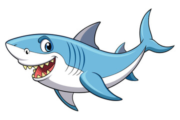 Obraz premium Blue Shark Cartoon with Big Smile and Sharp Teeth on Transparent Background