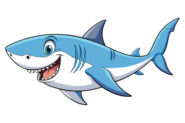 Obraz premium Cartoon Blue Shark with Sharp Teeth on White Background