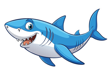 Obraz premium Cartoon Blue Shark with Teeth on Transparent Background