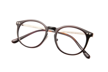 Vintage round eyeglasses with black frame on white background, cut out