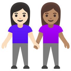 Women Holding Hands: Light Skin Tone, Medium-Dark Skin Tone
