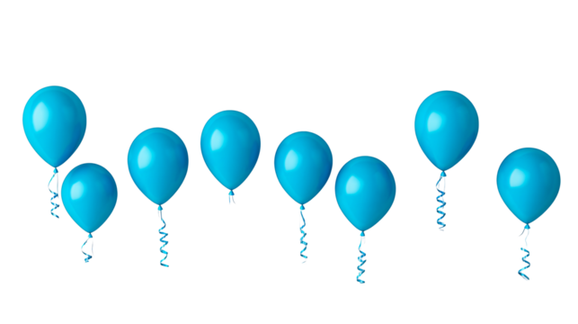 Blue floating balloons, party decoration elements isolated , cut out transparent