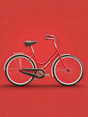 Fototapeta premium Red Bicycle Studio Shot Retro Style on Red Seamless Background