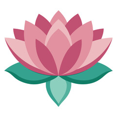 Obraz premium Flat Lotus Flower with Green Leaves & Pink Petals on Transparent Background