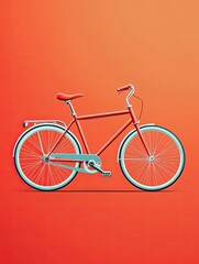 Fototapeta premium Red Vintage Bicycle Vector Illustration on Orange Background for Transportation