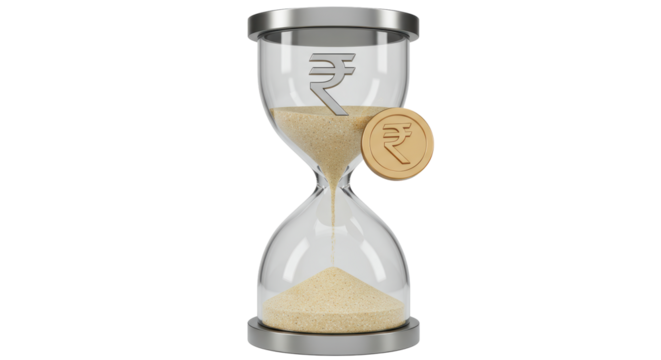 Isolated Hourglass with Rupee Symbol Indicating Time and Money