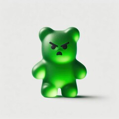 Angry gummy bear in green color on a white background
