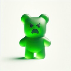 Angry gummy bear in green color on a white background