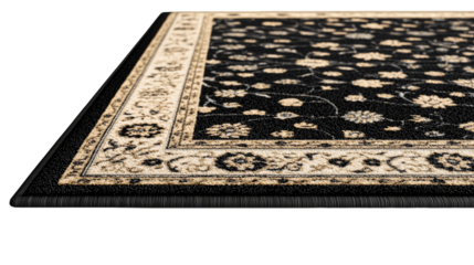 Elegant floral rug with black background, cut out transparent