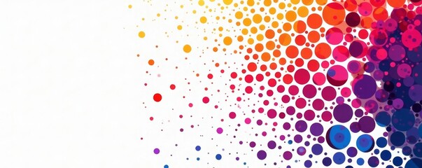 High contrast colorful dot pattern with varying sizes and shapes in a white background, adding energy to the image, visual interest, dots