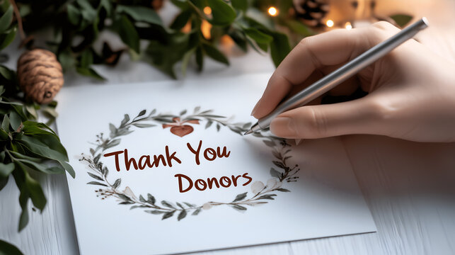 a person writing on a thank you card