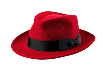Classic red fedora with black band, cut out