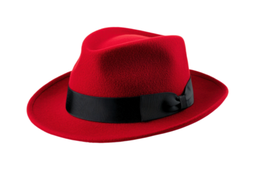 Classic red fedora with black band, cut out