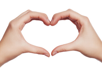 Obraz premium Caucasian female hands forming heart shape gesture on white background, cut out