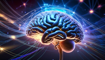 Fototapeta premium Luminous Human Brain Floating in the Neural Cosmos