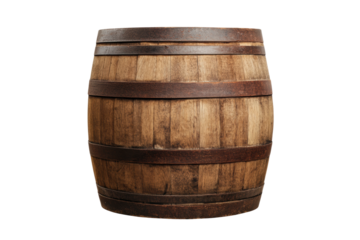 Aged wooden barrel with metal hoops: classic craftsmanship, cut out