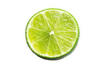Fresh lime slice on black background displaying vibrant green citrus texture, cut out