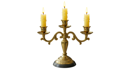 Isolated Golden Candelabra with Burning Candles