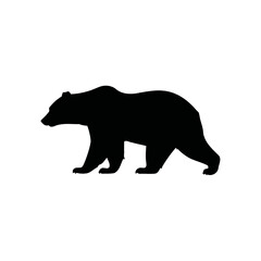 A black and white vector illustration of a walking bear with a strong, muscular build on a white background.
