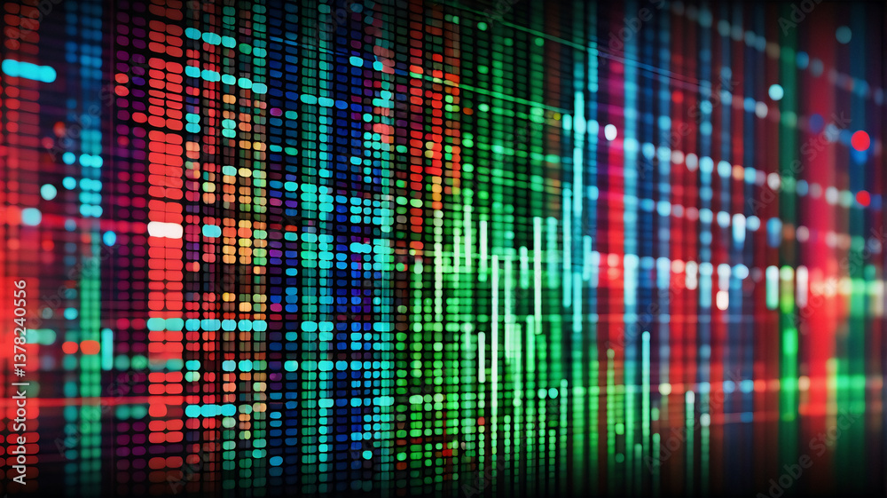 Aufkleber Abstract digital display with vibrant colors and pixelated blocks creates a dynamic and futuristic visual. The composition suggests technology, data flow, and modern abstract art.