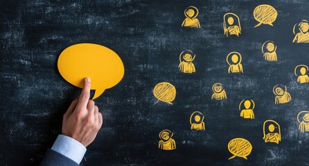 Empty speech bubble, surrounded by people.  Communication concept