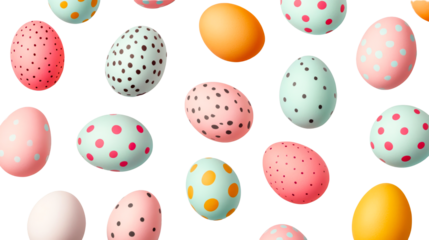 Easter eggs collection, colorful painted eggs, black background, cut out transparent