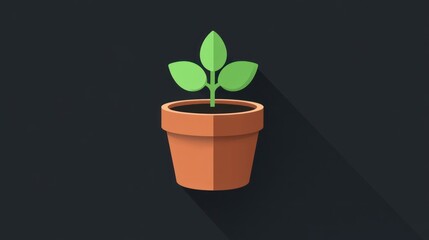 Potted Plant with Fresh Green Leaves on a Dark Background Ideal for Minimalist Design and Natu