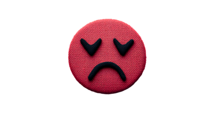 Angry emoji with a red texture and frown expression, cut out transparent