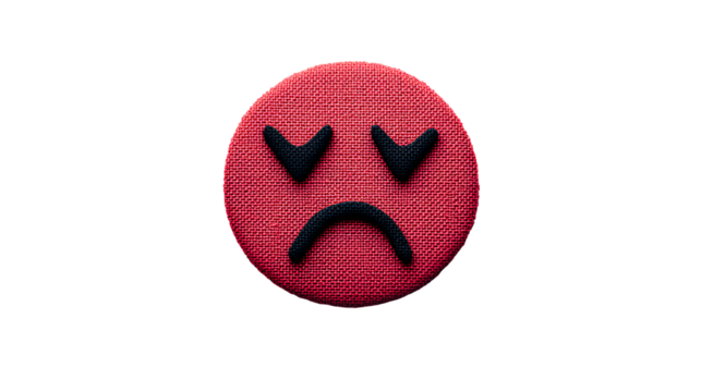 Angry emoji with a red texture and frown expression, cut out transparent