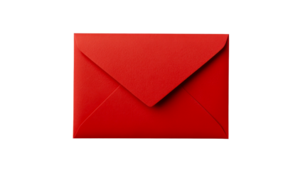 Red envelope with triangular flap, clean isolated design , cut out transparent