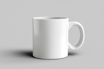 A clean white ceramic mug resting on a neutral background