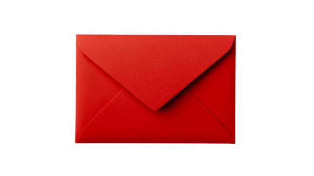 Red envelope with triangular flap, clean isolated design , cut out transparent
