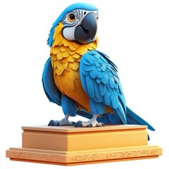 Fototapeta premium Vibrant Blue and Yellow Macaw Perched on a Decorative Stand with Intricate Details