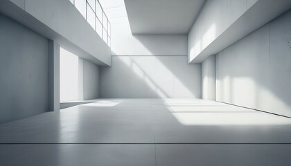Obraz premium a white room with a concrete floor and some windows ai