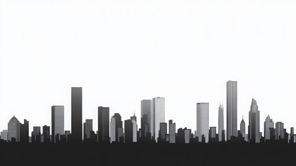 Modern city skyline silhouette at dusk with skyscrapers and high-rise buildings. Urban landscape with futuristic architecture  glowing horizon. Metropolitan scenery with business district silhouettes