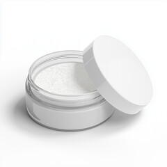 Loose setting powder jar with puff and translucent lid on white