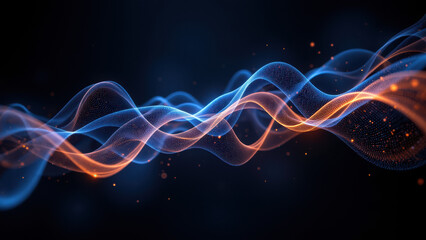 Obraz premium Dynamic abstract digital artwork with fiery orange and cool blue hues, resembling a network or circuit design.