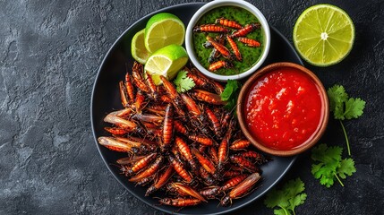 Crispy edible insects culinary delights gourmet kitchen food photography modern dining close-up sustainable eating