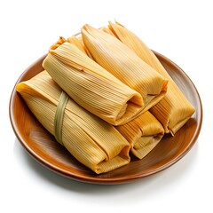 Tamales food in a plate on white background