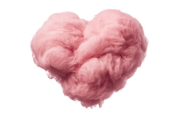 Heart-shaped pink cotton candy fluff highlighting sweetness and soft texture, cut out