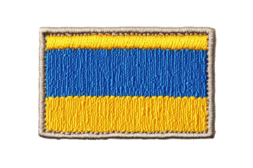 Embroidered patch with ukraine flag design on black background, cut out