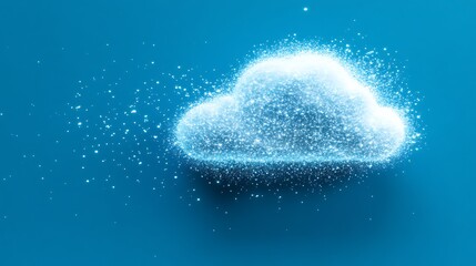 A luminous glowing cloud shape against a bright blue background