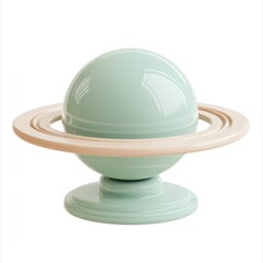 Fototapeta premium Minimalistic Mint Green Planet with Ring Displayed on a Rotating Base for Creative Illustrations and Decorative Concepts