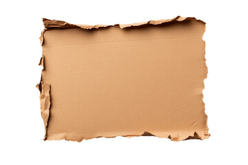 Torn brown cardboard square with rough edges on black background, cut out