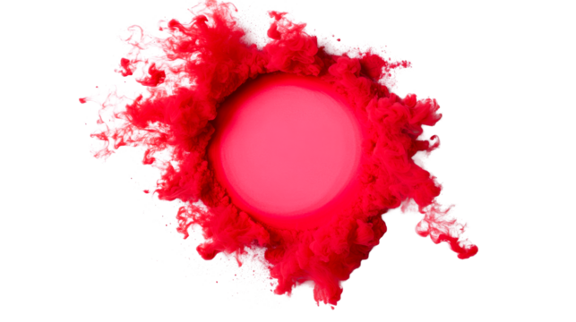 Crimson explosion around circle, liquid art, cut out transparent
