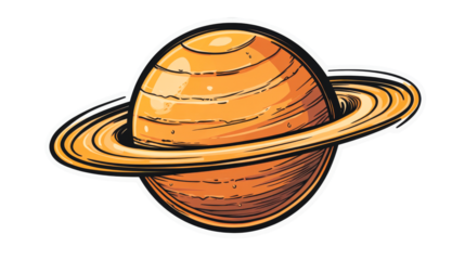 Saturn illustration with rings, cartoon style, detailed, cut out transparent