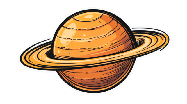 Saturn illustration with rings, cartoon style, detailed, cut out transparent
