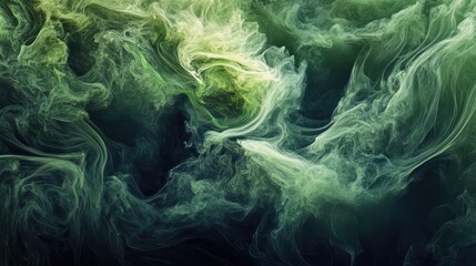 Obraz premium Emerald green smoke swirling against a dark black background.