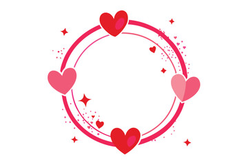 Festive Hearts Circle with Pink Accents and Stars on White Background Design