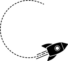 A rocket icon with a dashed line trail forming a C-shaped curve.
